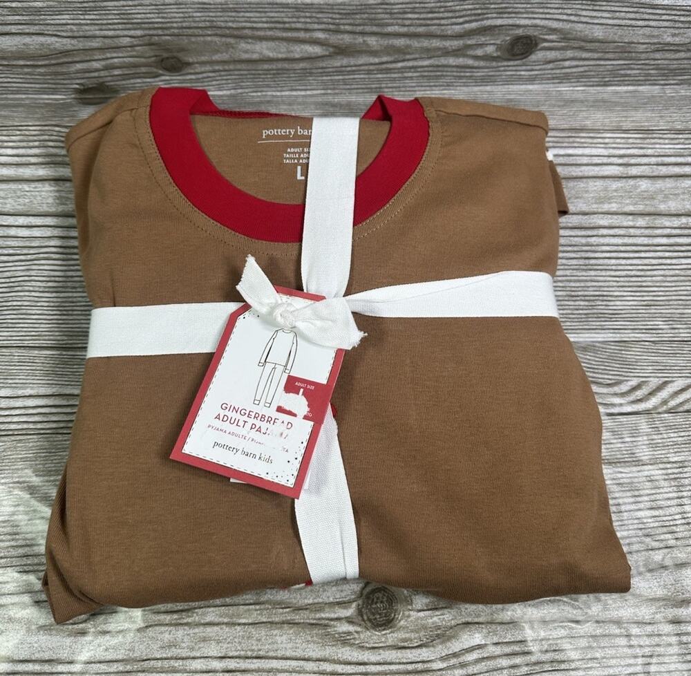 Pottery Barn Kids Gingerbread Family Organic Pajama Set White Adult Large